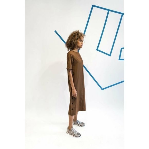 Wolcott : Takemoto HAMLET Midi DRESS - SILTY BROWN sz M - Picture 4 of 11